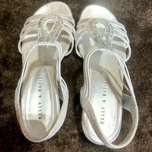 Silver strap wedge shoes